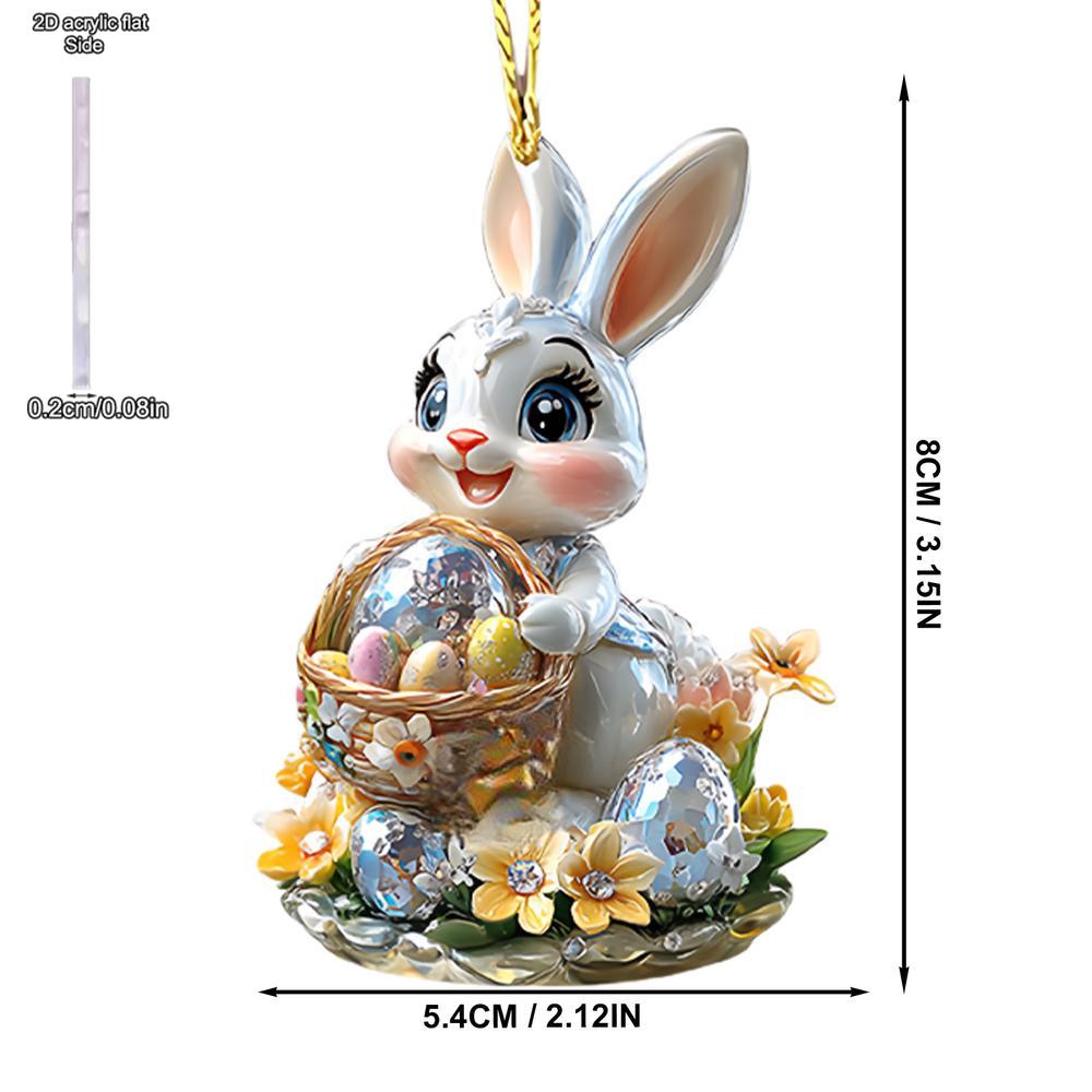1PC Easter Bunny Egg Acrylic Pendant Keychain Car Rearview Mirror Decoration Backpack Small Hanging Party Home Decor, Durable Acrylic Sign