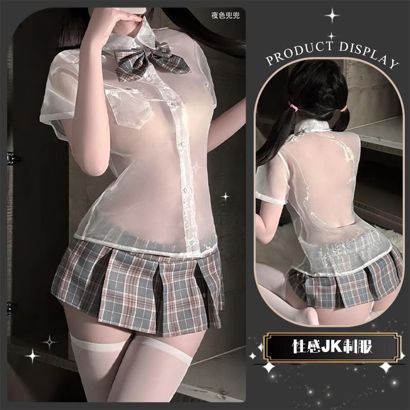 Sexy underwear Sexy senior uniform seduction suit Transparent shirt plaid skirt pleated women