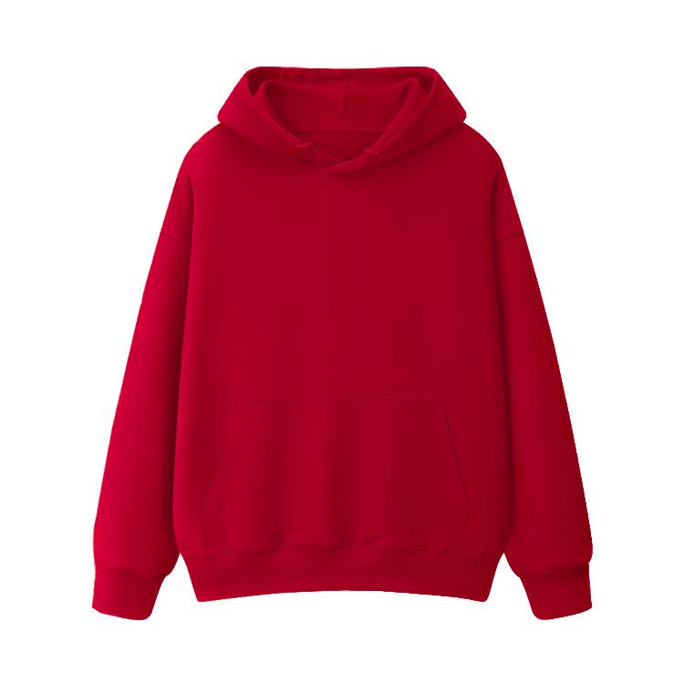 Fleece-Lined Thickened Hua Cotton Drop-Shoulder Hoodie - 2023 Autumn/Winter Solid Color Loose Hooded Sweatshirt with High Neck