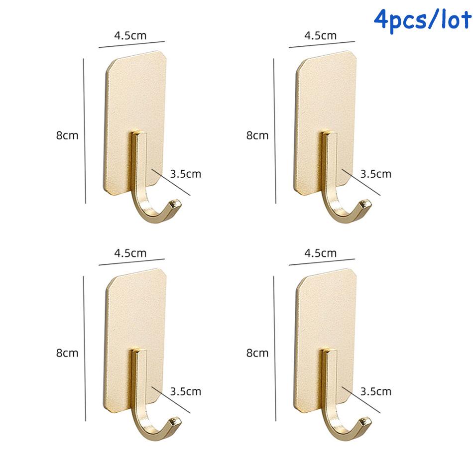 4pcs/Lot Wall Hook Adhesive Matte Gold Black Sliver Kitchen Bathroom Towel Key Robe Door Hooks Storage Hanger Holder Aluminum