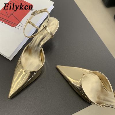 Eilyken Gold Silver Buckle Strap Women Pumps Elegant Pointed Toe Low Heels Summer Elegant Party Prom Mules Shoes