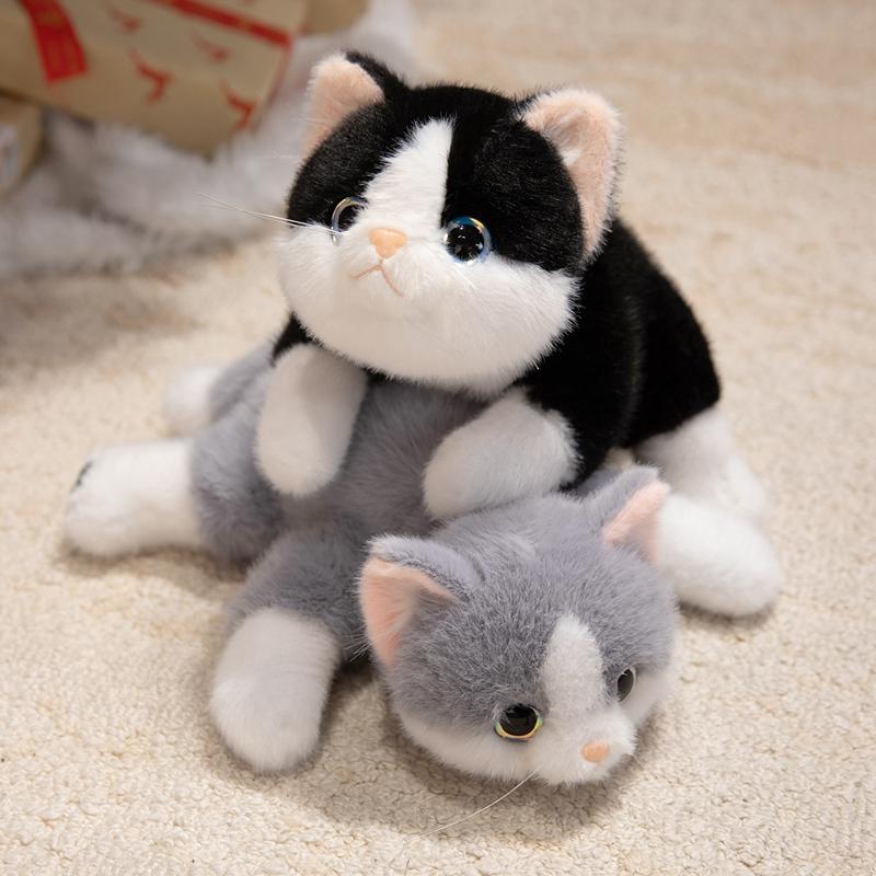 Kawaii Lying Prone Cat Plush Toys Stuffed Cozy Lifelike Pet Kitten Doll Warm Lovely Companion Animal Funny Kids Birthday Gift