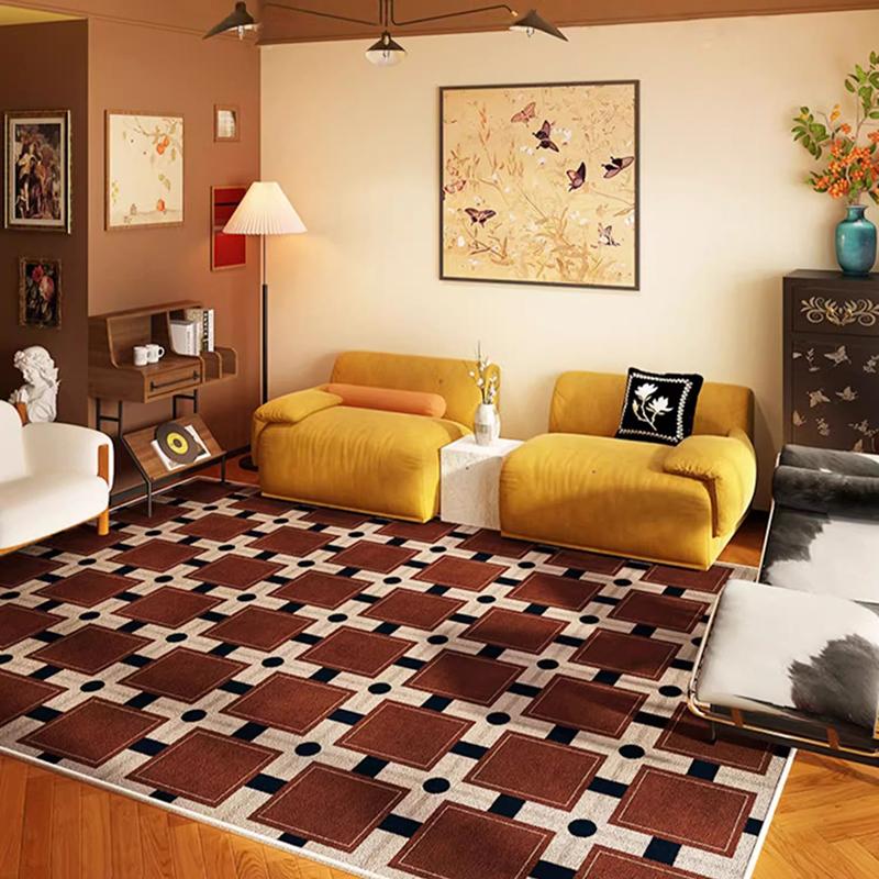 Plaid Retro Carpet Living Room Large Area Study Bedroom Bedside Soft Floor Mat Room Leisure Area Coffee Table Rug Tapis