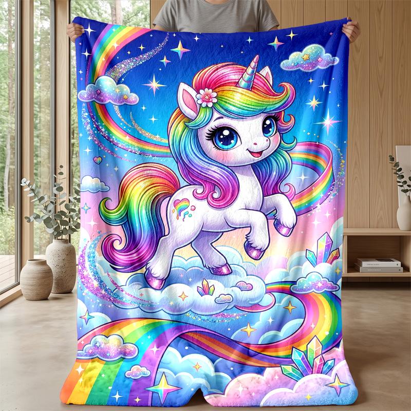 Rainbow Unicorn Girl Theme blanket Lightweight Warm Flannel Blanket Decorative Throw Blanket for Home Decoration