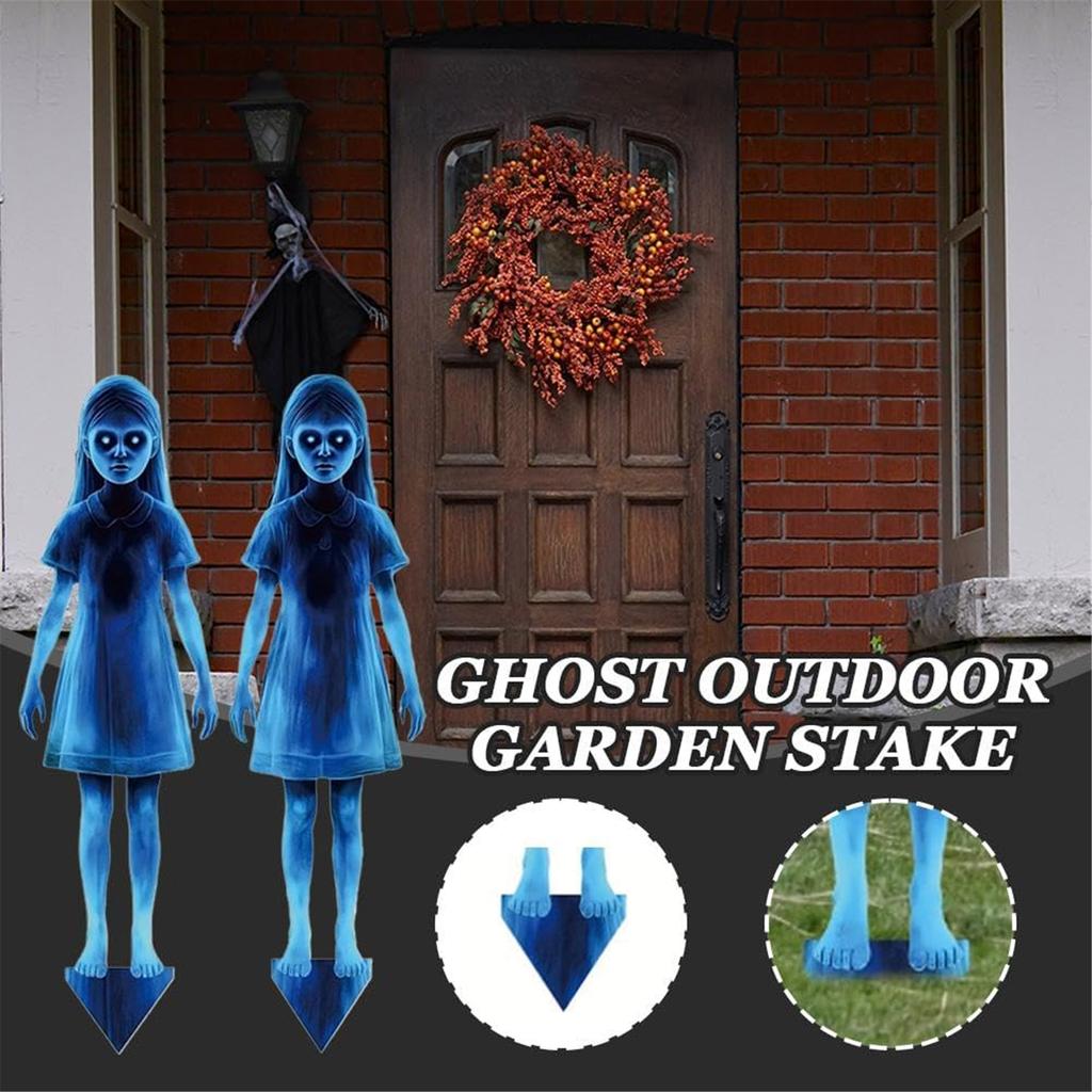 Horror Twin Girls Halloween Yard Stakes 15.75in Rustproof Iron Lawn Decorations For Outdoor Cemetery Party Supplies