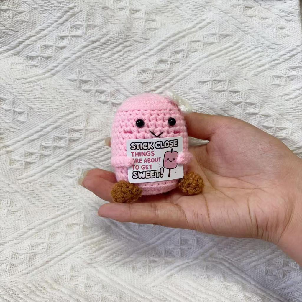 Funny Crochet Positive Marshmallows Doll Home Room Decoration Handmade Knitted Marshmallows Desk Ornament for Best Friend Couple