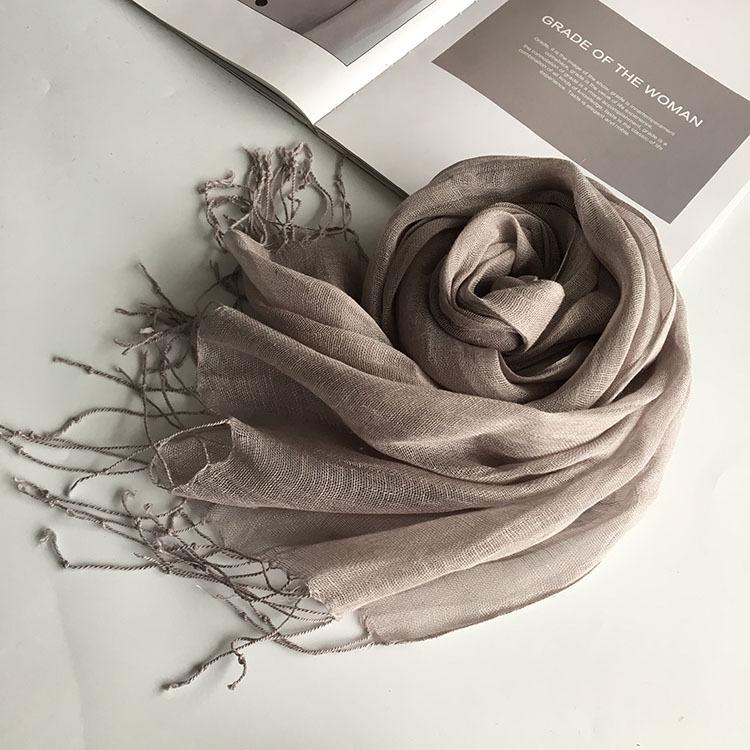 Elegant Soft Solid Women 100% Linen Flax Tassel Scarf Summer Travel Sunscreen Long Shawl Elegant Hijab Women Foulard