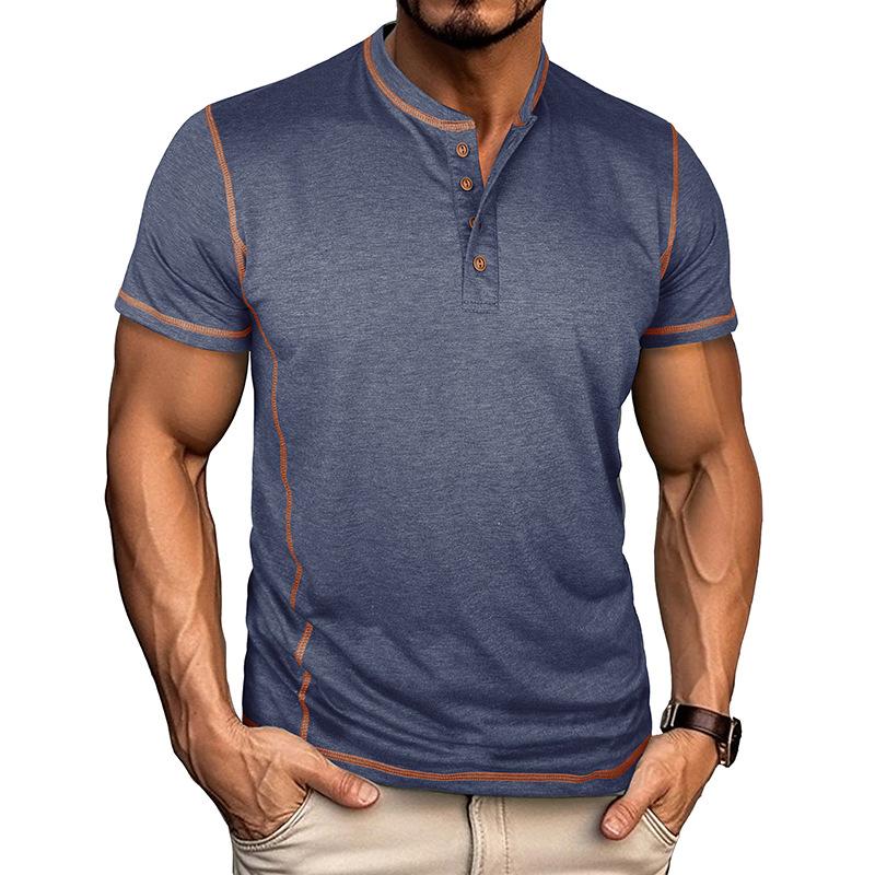 Men's Contrast Stitch Henley Neck Short Sleeve T-Shirt