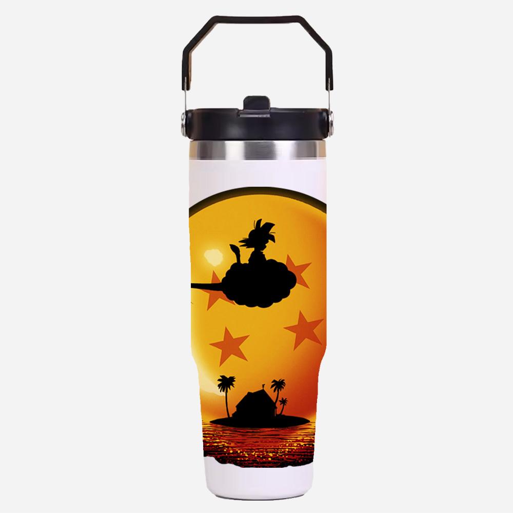 30oz Anime Printed Portable Car Cup Stainless Steel Thermos Cup with Straw Travel Sport Water Bottle Handle Coffee Vacuum Flask