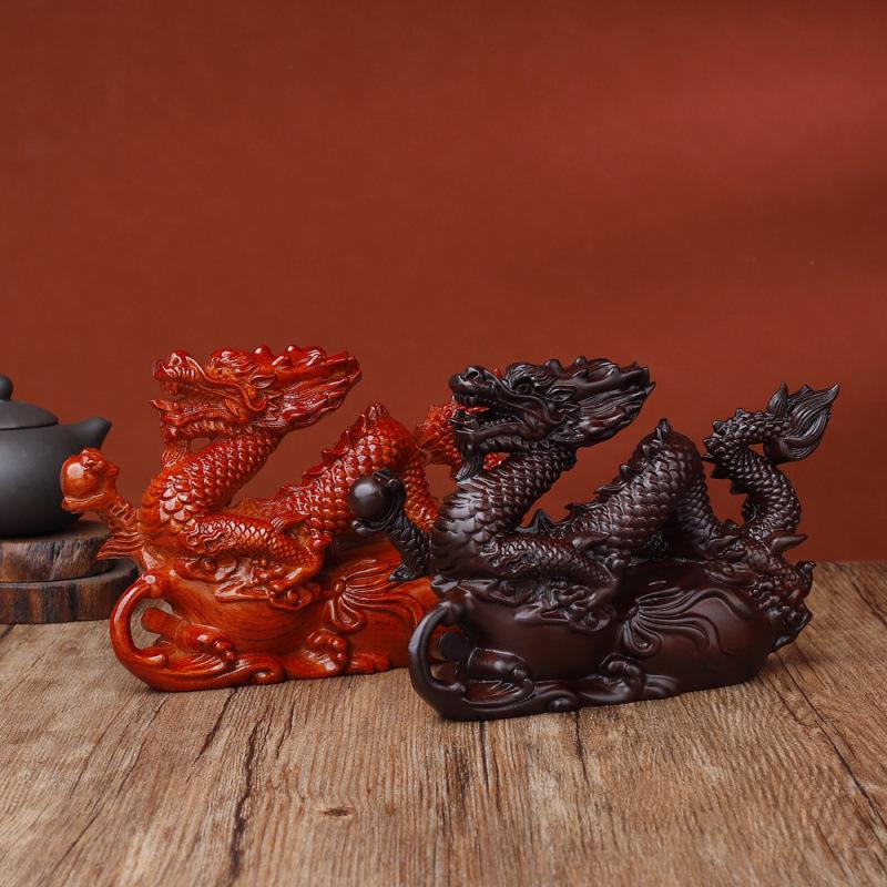 Ebony Carved Gourd Dragon Ornament: New Chinese Style Home and Office Decoration Craft Gift