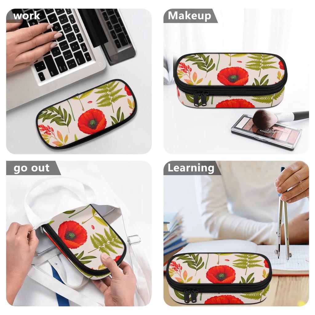 Pencil Case Printed Wear Resistant Polyester Zipper Closure with Main Compartment Mesh Pocket and Pen Slots for Daily School Use