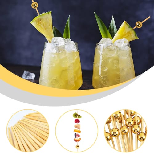 200-Piece Cocktail Picks, Toothpicks for Appetizers, Handmade Wooden Decorative Toothpicks, Multika Wooden and Bamboo Toothpicks, Set of Fruit Picks,