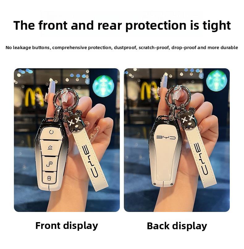 Guscio Cover Porta Chiavi Auto in Lega di Zinco e Nuova Pelle Portachiavi Protettivo per BYD Song Plus Atto 3 Han EV DM Qin Seal Dolphin