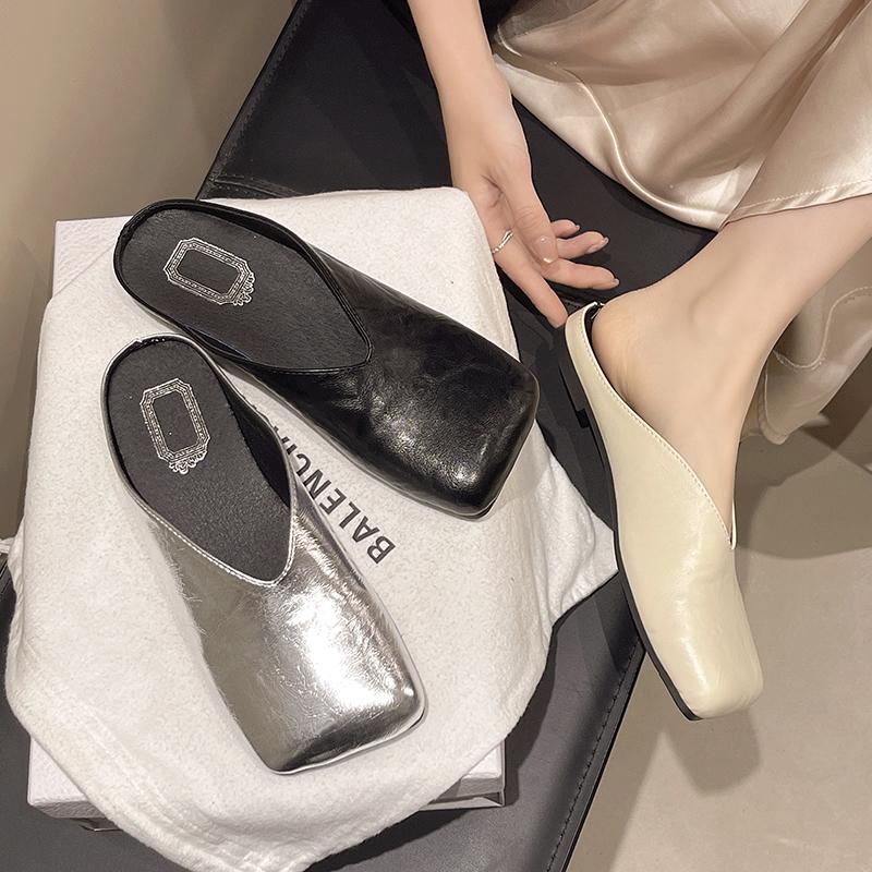 Shoes Slippers Flat Big Size Loafers Square Toe Slides Mules For Women 2025 Cover Retro Flat Shoes Female Big Size Ladies' Slipp