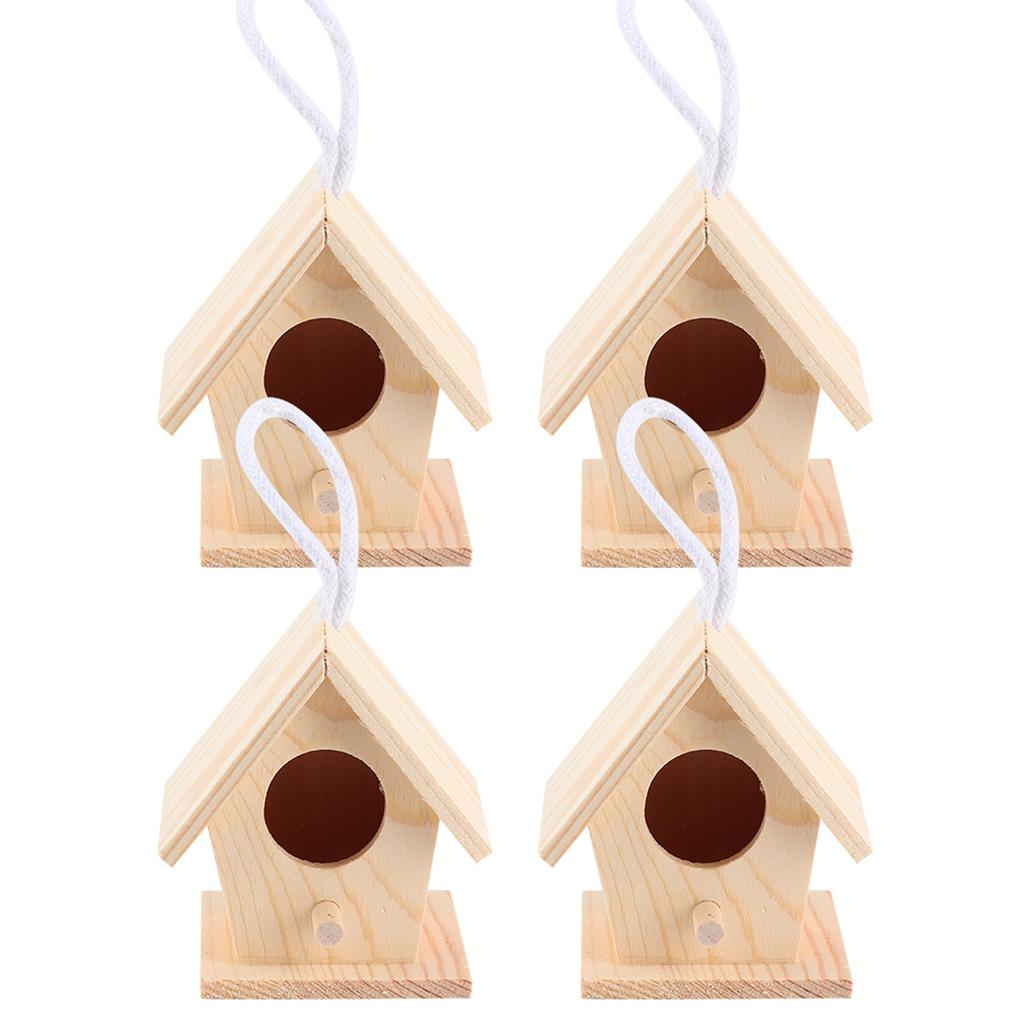 4Pcs Outdoor Wooden Bird House Hanging Bird Resting Nests Box Garden Decoration Ornament