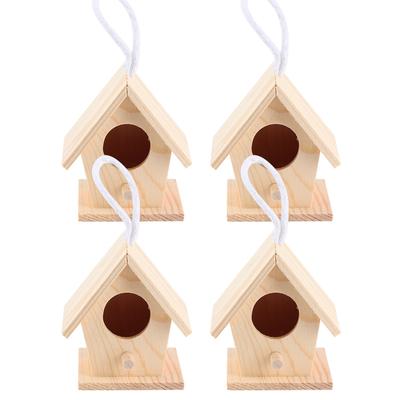 4Pcs Outdoor Wooden Bird House Hanging Bird Resting Nests Box Garden Decoration Ornament