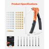 VEVOR Rivet Nut Tool Kit, 230 Mm One-Handed Rivnut Tool Kit, with 8 Mandrels, a Step Drill Bit and 80 Nuts, Metric and SAE Size M3, M4, M5, M6, 6-32