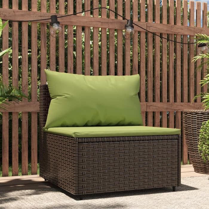 VidaXL Garden Center Sofa with Brown Wicker Cushions, Sofa, Garden Sofa, Sectional Center Sofa, 319833