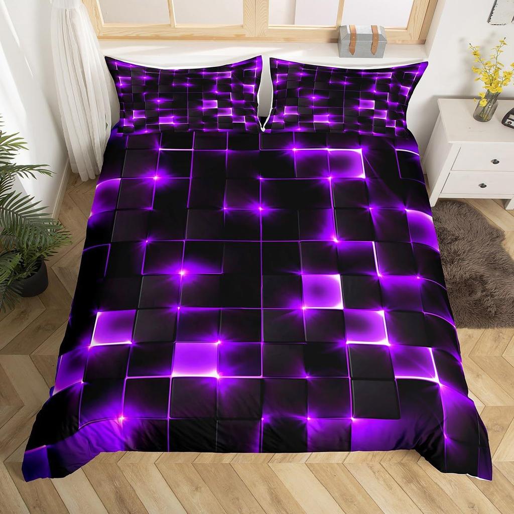 Pink Blue Neon Light Three-Piece Quilt Cover Digital Printing Bedding Set Honeycomb Bed Cover