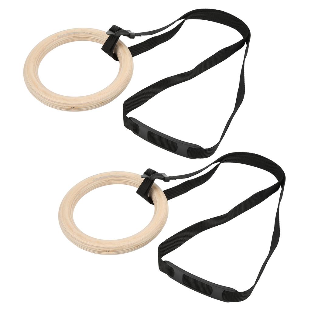 1 Pair Wooden Gymnastic Rings with Adjustable Buckle Straps 330lbs Capacity Pull Up Exercise Rings for Home Gym Workout
