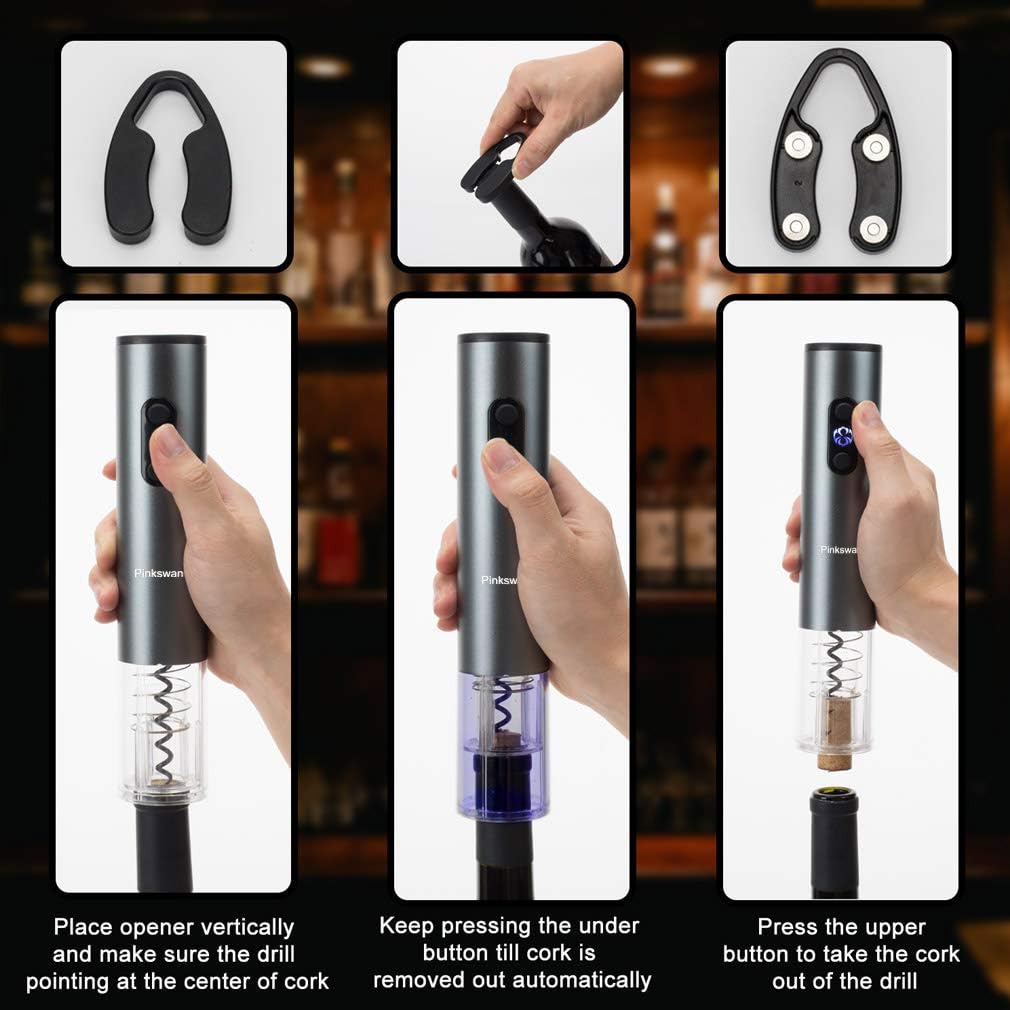 Wine Opener Electric Gift Set, Whiskey Stone Wine Lover Gifts with Wine Accessories of Automatic Corkscrew, Metal Ice Cube, Wine Pourer, Foil Cutter