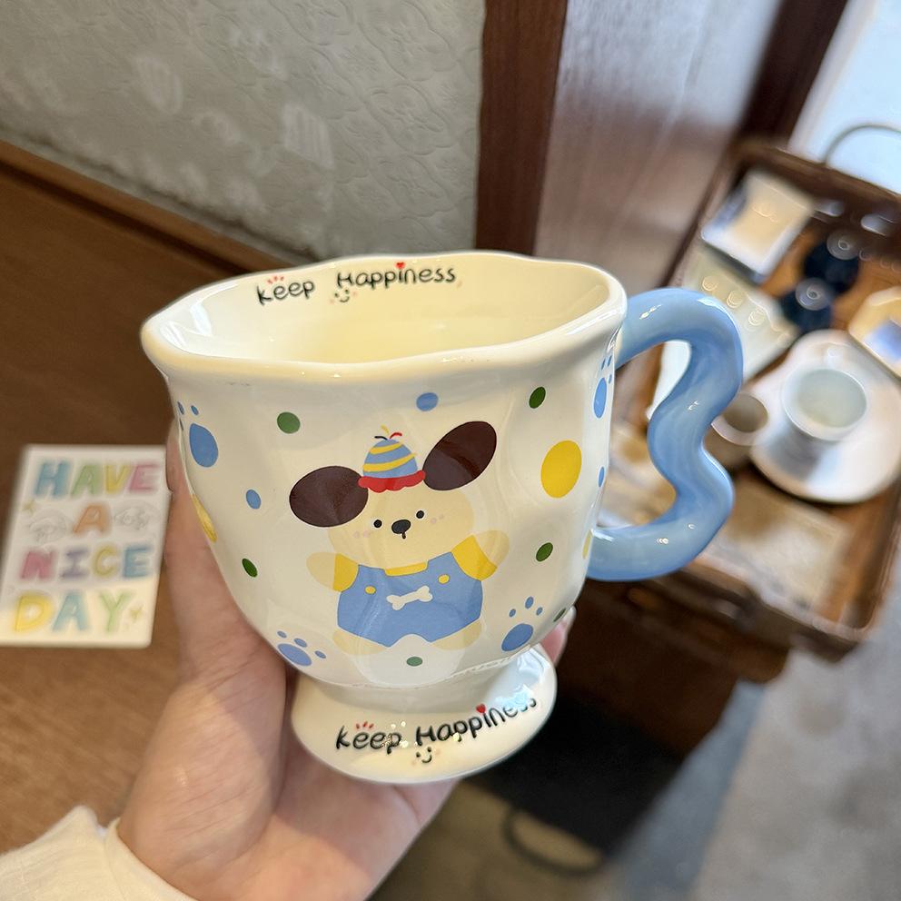 

High-value mug with lid spoon, cute rabbit ceramic cup, couple water cup, practical birthday gift for girls 301-400ml