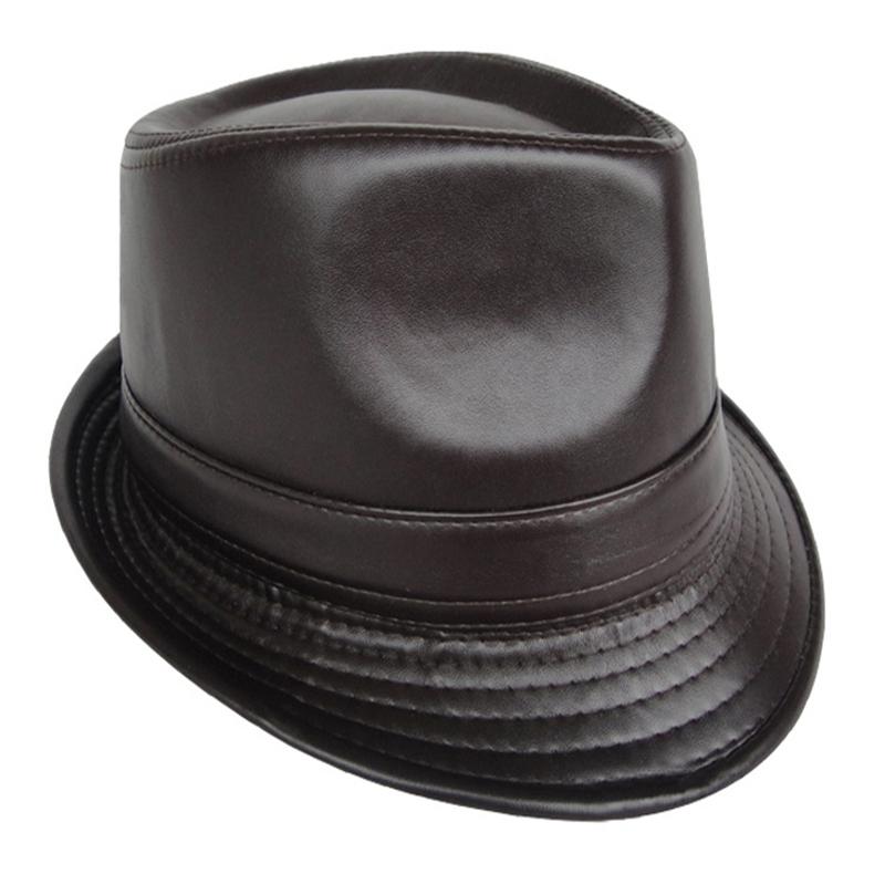 PU Solid Color Autumn Winter Jazz Cap Fashion New Keep Warm Casual Top Hat Men'S Hats