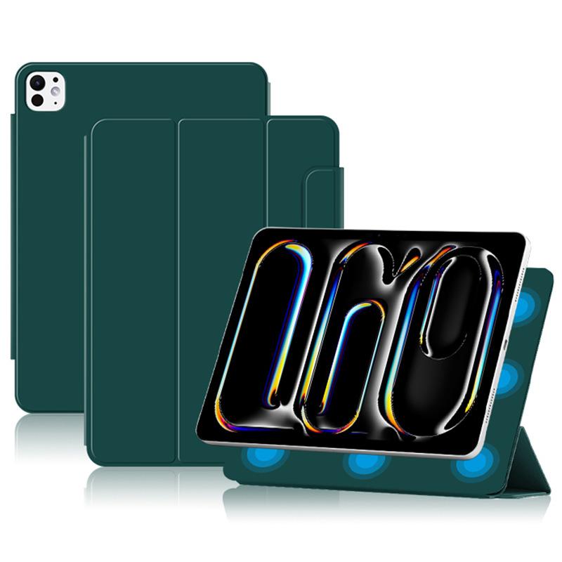 For iPad Pro 11 (2025)/11 (2024) Case Magnetic Attachment PU Leather Drop-Proof Tablet Cover with Tri-Fold Stand