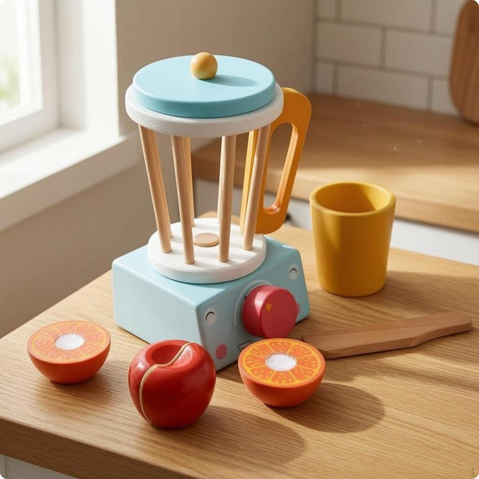 Wooden Toy Appliance Early Learning Imaginative Play Cartoon Style Kitchen Playset