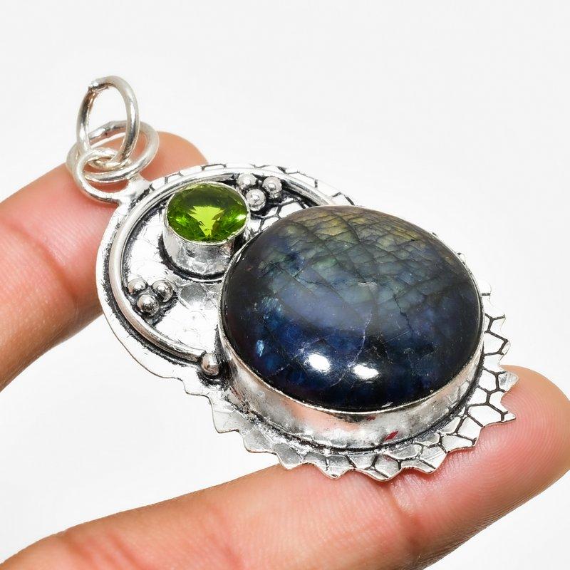 

Ювелирный кулон с лабрадором и перидотом 925 пробы, посеребренный, 2,27 дюйма