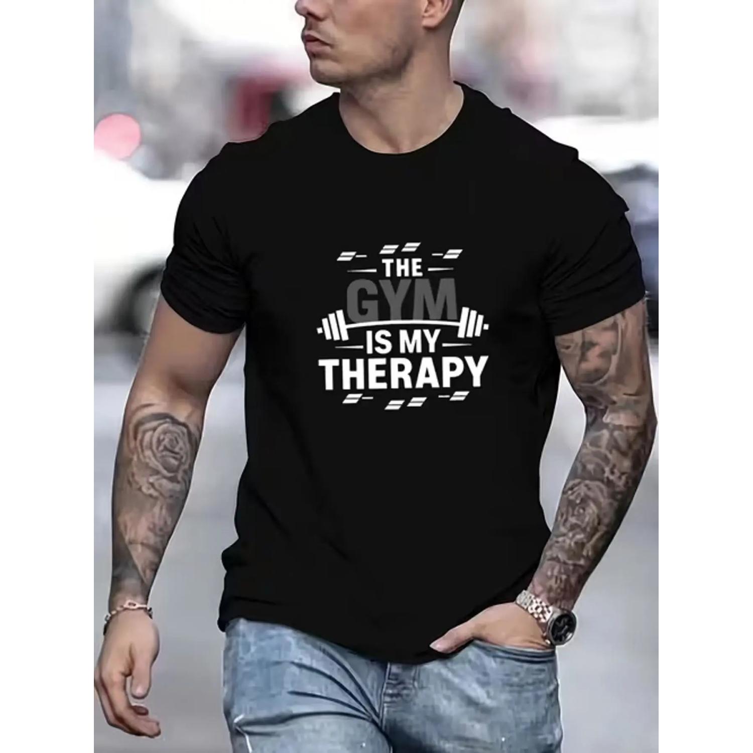

The _Gym Is My Healing_ Pattern T-shirt - Fashionable Black Men s T-shirt, Ideal Choice for Fitness Enthusiasts S чёрный