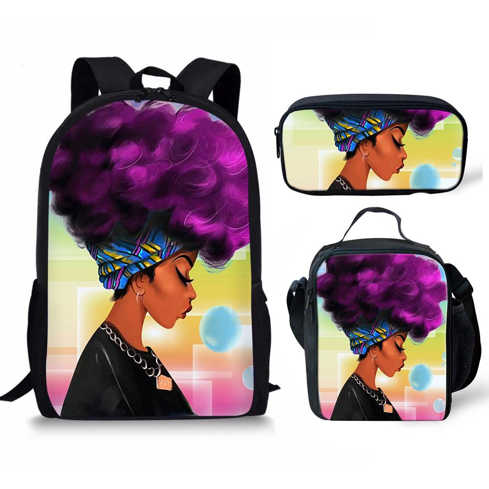 Classic Popular Funny Lovely African Girls 3D Print 3pcs/Set Pupil School Bags Laptop Daypack Backpack Lunch Bag Pencil Case