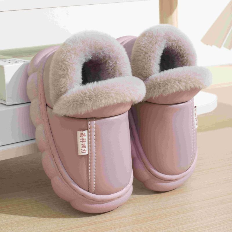Winter waterproof cotton slippers boys fleece warm thick bottom non-slip new indoor home home parent-child cotton drag girls
