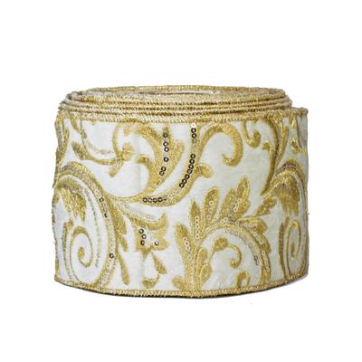 1/5/10 Yards Geometrisches Blumenmuster Goldfaden-Stickerei Drahtband Jacquard-Spitzenband für Basteln Nähen Weihnachtsdekoration
