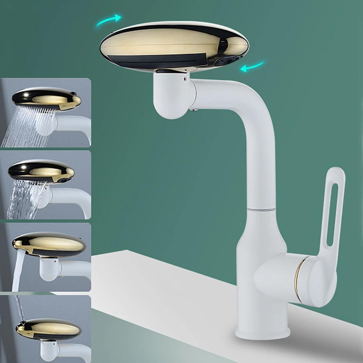 

Multi Functional Waterfall Basin Faucet 4 Water Outlet Mode Spray Faucet 360°Rotation,Hot Cold Water Sink Mixer Tap For Bathroom G1/2 белого золота
