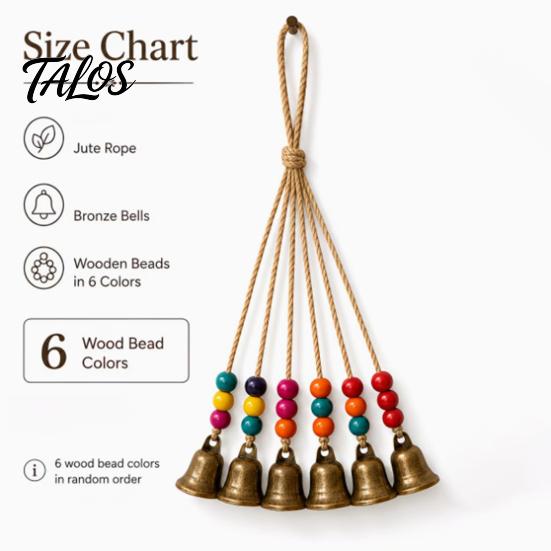 Exotic Style Home Decor Bohemian Metal Bell Pendant with Wooden Beads & Jute Rope, Retro Colorful Beaded Door Hanger Hanging Wind Chime for Window And