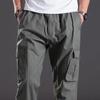 Men's Lightweight Cargo Pants with Multi-Pockets, Relaxed Fit, Elastic Waist, Breathable Fabric, Black