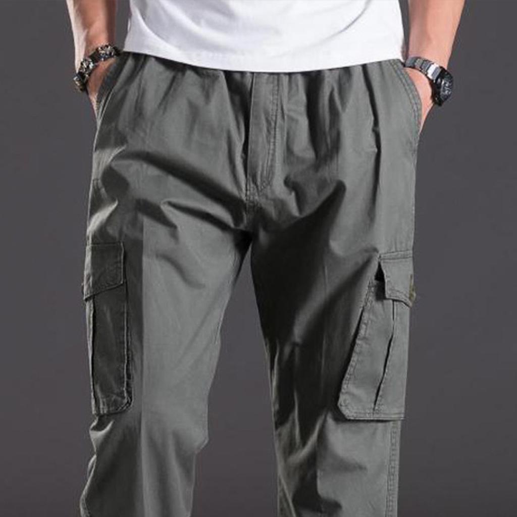 Men's Lightweight Cargo Pants with Multi-Pockets, Relaxed Fit, Elastic Waist, Breathable Fabric, Black