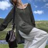 Fashion Loose Long Sleeve Hollow Out Knitted Sweater Women Casual Outer Blouse Thin Hollow Spring Summer Covers Up Long Air-conditioning Shirt Top