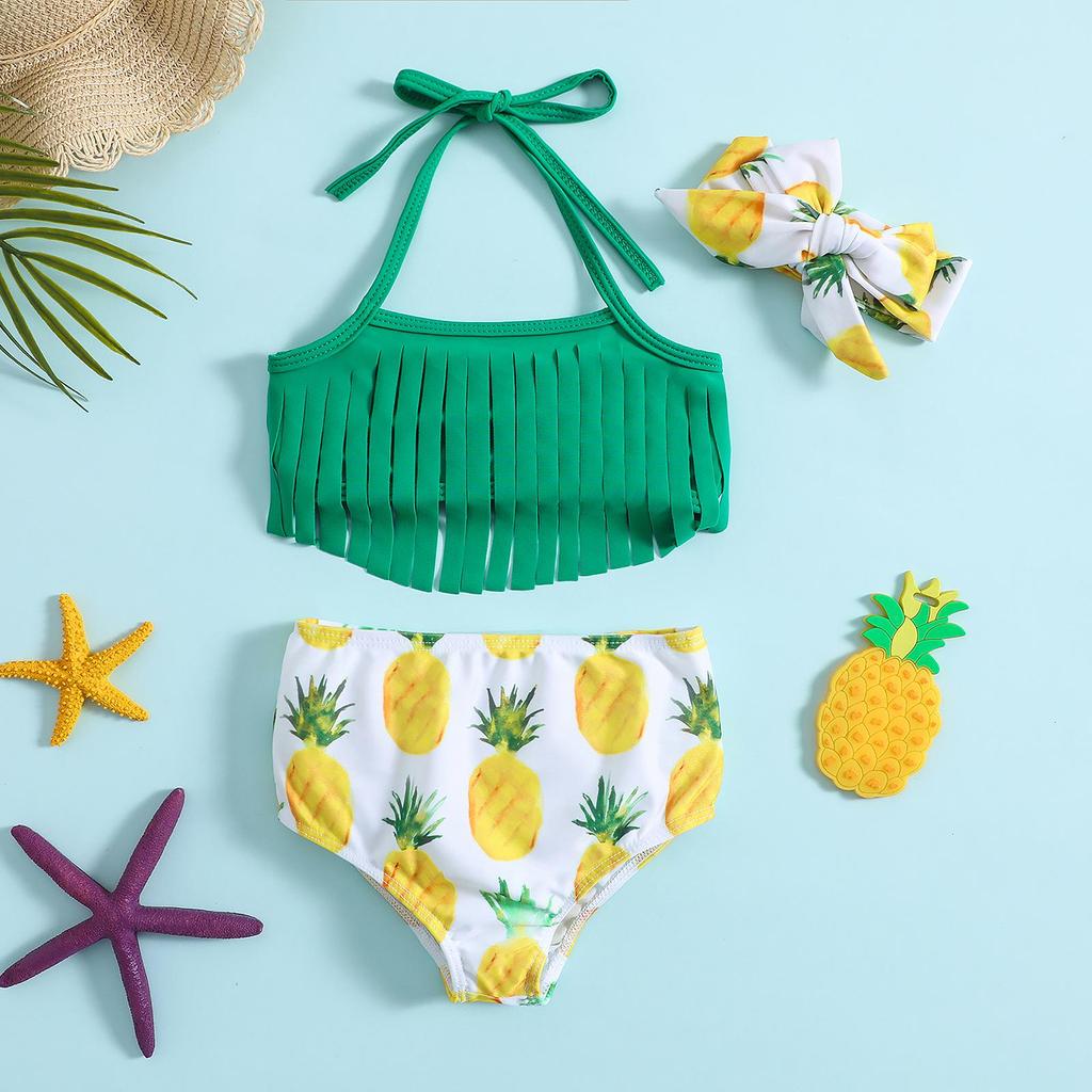 Adorable 3-Piece Sling Swimsuit Set for Infant & Toddler Girls with Bow Design