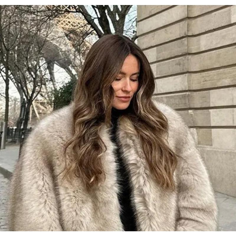 Faux fur coat lapel fashion warm women's clothing autumn and winter imitation fur jacket
