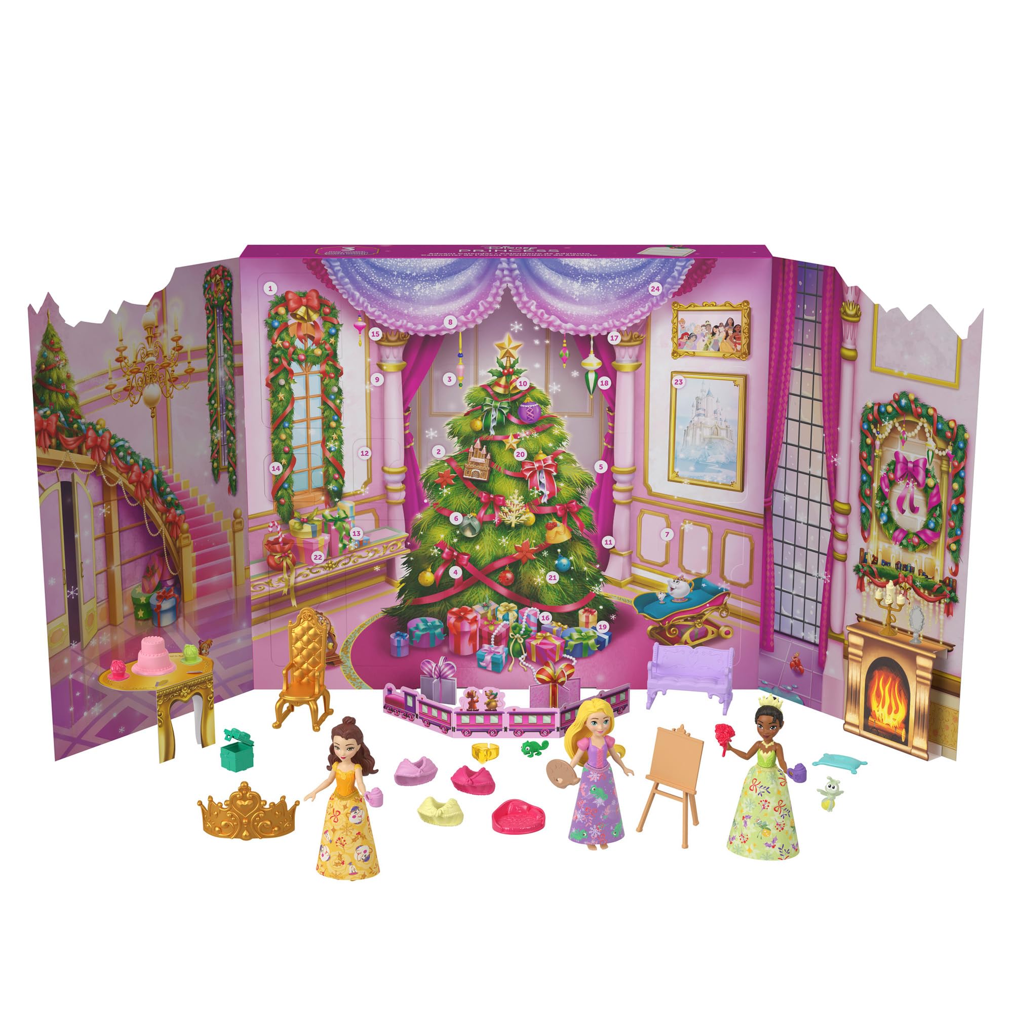 

Mattel Disney Princess Advent Calendar Princess Christmas Doll House Pretend Play Playset for Ages 3 and JFG79 Dress-Up Up, Pink, розовый