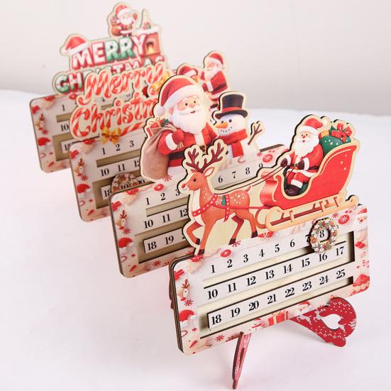 Creative Christmas Gift Wooden Countdown Calendar for Desk, Rustic Holiday Decoration with Reusable Sliding Date Marker, Living Room Fireplace