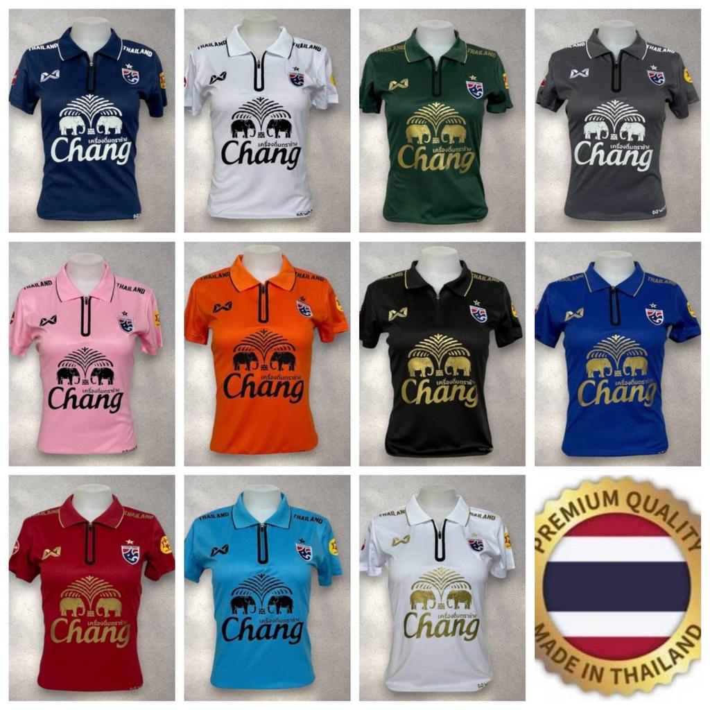 Damen Thailand National Football Soccer Training JERSEY CHEER Fan Print Zip Vintage Retro Quick Dry Polo Shirt Kurzarm Elefanten Logo