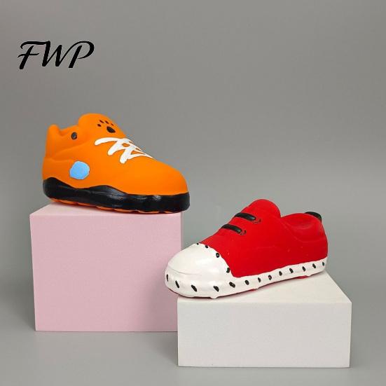 Natural Rubber Dog Toys for Aggressive Chewers Cartoon Shoe Squeaky Toy, Funny Sneaker Shape Chew Toy Soft Elastic Teething Dogs Small Medium