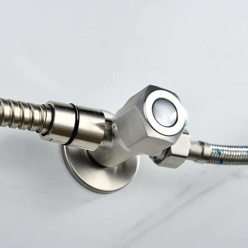 Stainless Steel Bathroom Quick Opening Triangle Valve Faucet Accessories Two-way Angle Valve G1/2 Thread Water Inlet