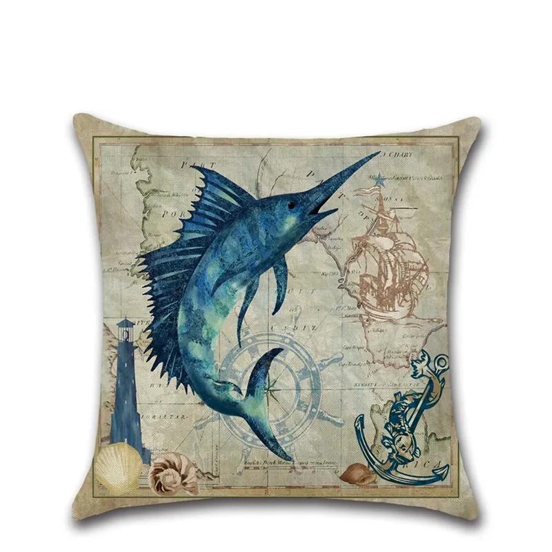 Sea Turtle Nautical Mermaid Pattern   Throw Pillow Cushion Cover Car Home Decoration Sofa Decorative Pillowcase