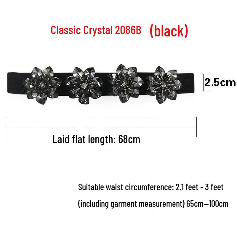 Women's Rhinestone Flower Elastic Waist Belt