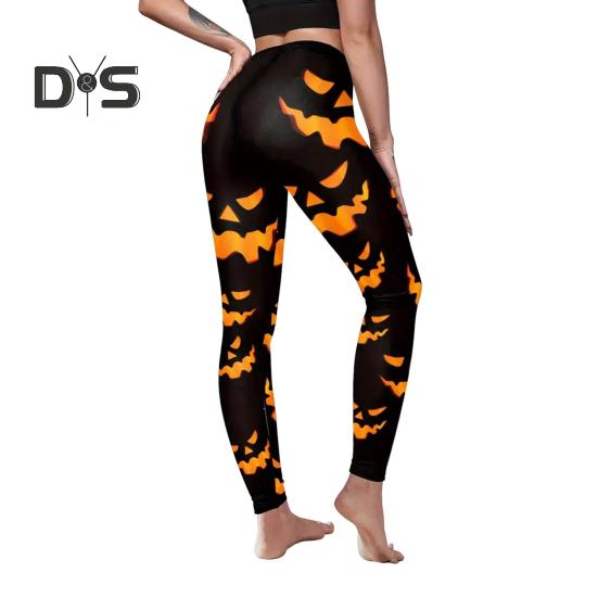 Halloween Pumpkin Leggings Mid-rise Elastic Waistband Skinny Fit Bottoming Pants Girls Cosplay Outfit Tights