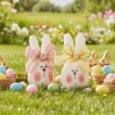Osterhase Tischdekoration Niedliche Plüschhasen Dekorationen mit Schleife Weicher Stoff Tischakzent für Wohnzimmer Schlafzimmer Büro